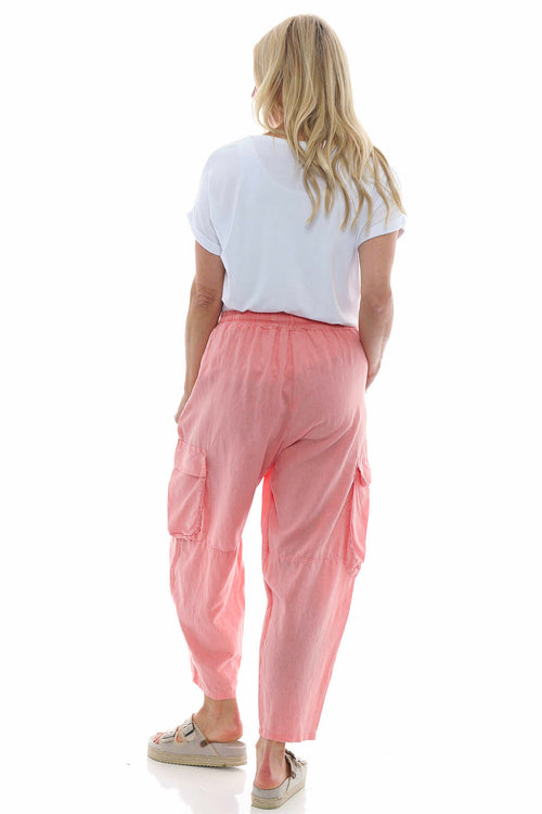 Eva Washed Cargo Linen Trousers Coral - Image 5