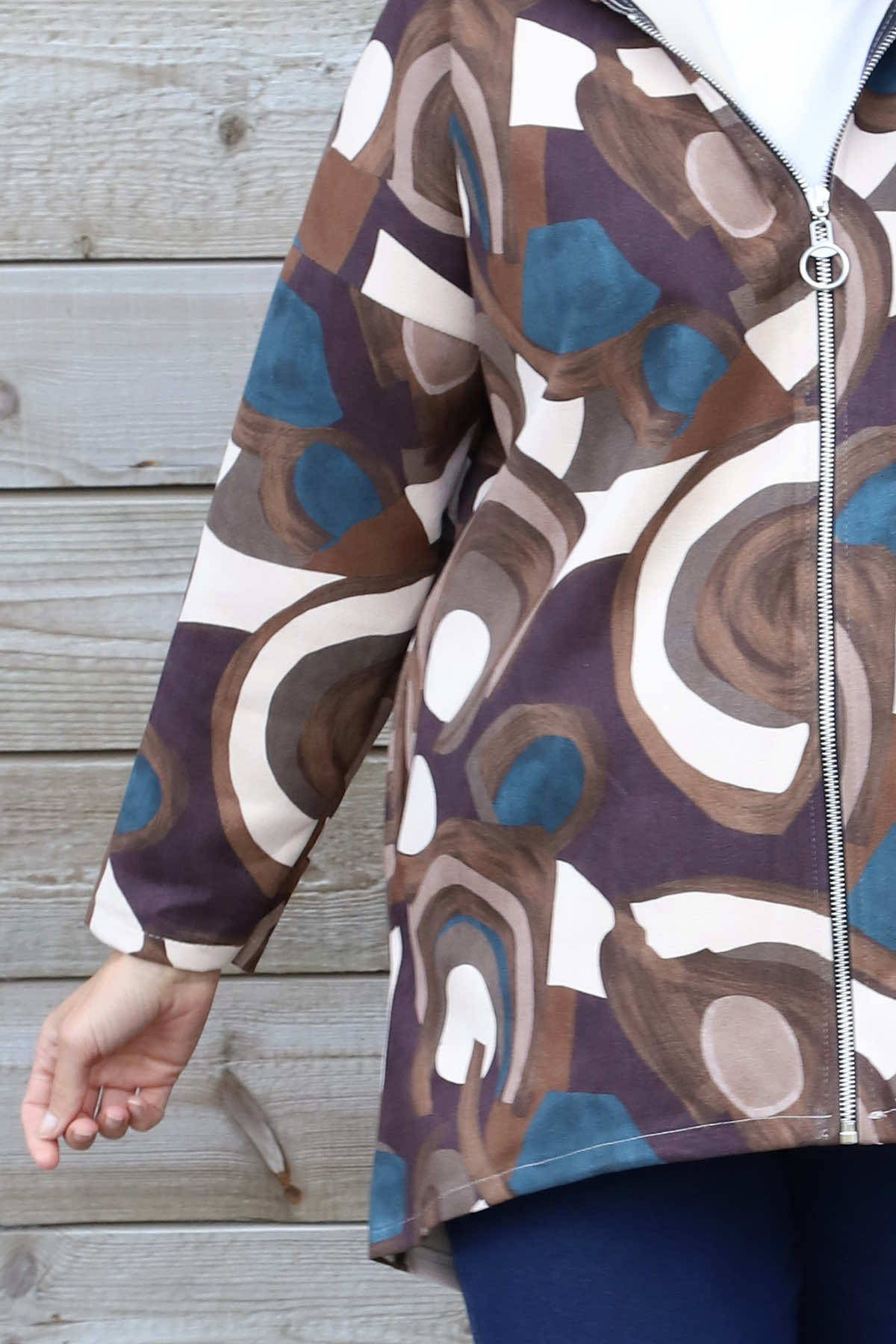 Cynthia Print Zip Hooded Jacket Teal