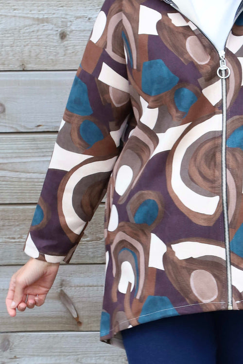 Cynthia Print Zip Hooded Jacket Teal - Image 3