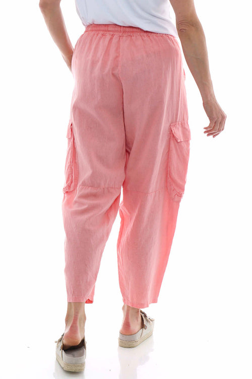Eva Washed Cargo Linen Trousers Coral - Image 6
