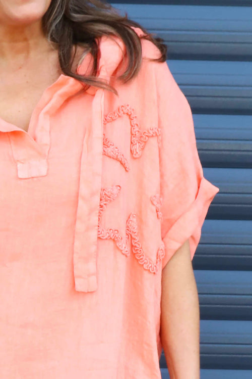 Carlina Hooded Flower Detail Linen Dress Orange - Image 3