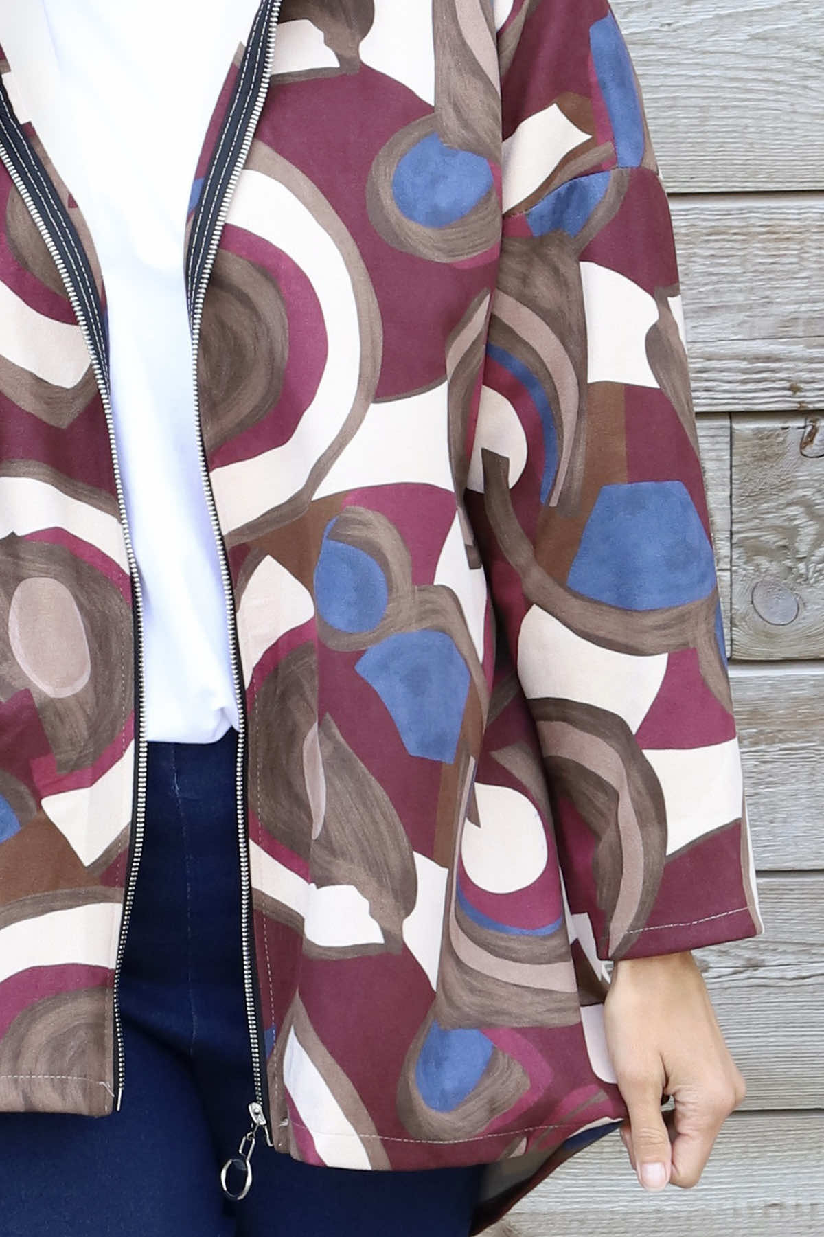 Cynthia Print Zip Hooded Jacket Wine