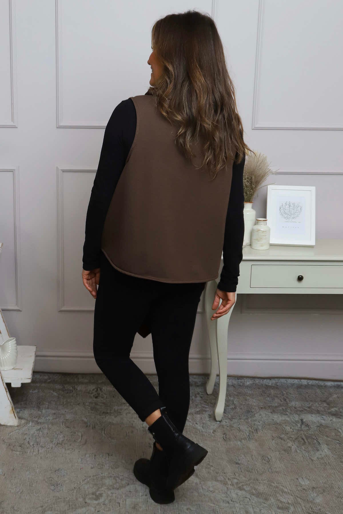 Orpha Cowl Neck Cotton Waistcoat Cocoa