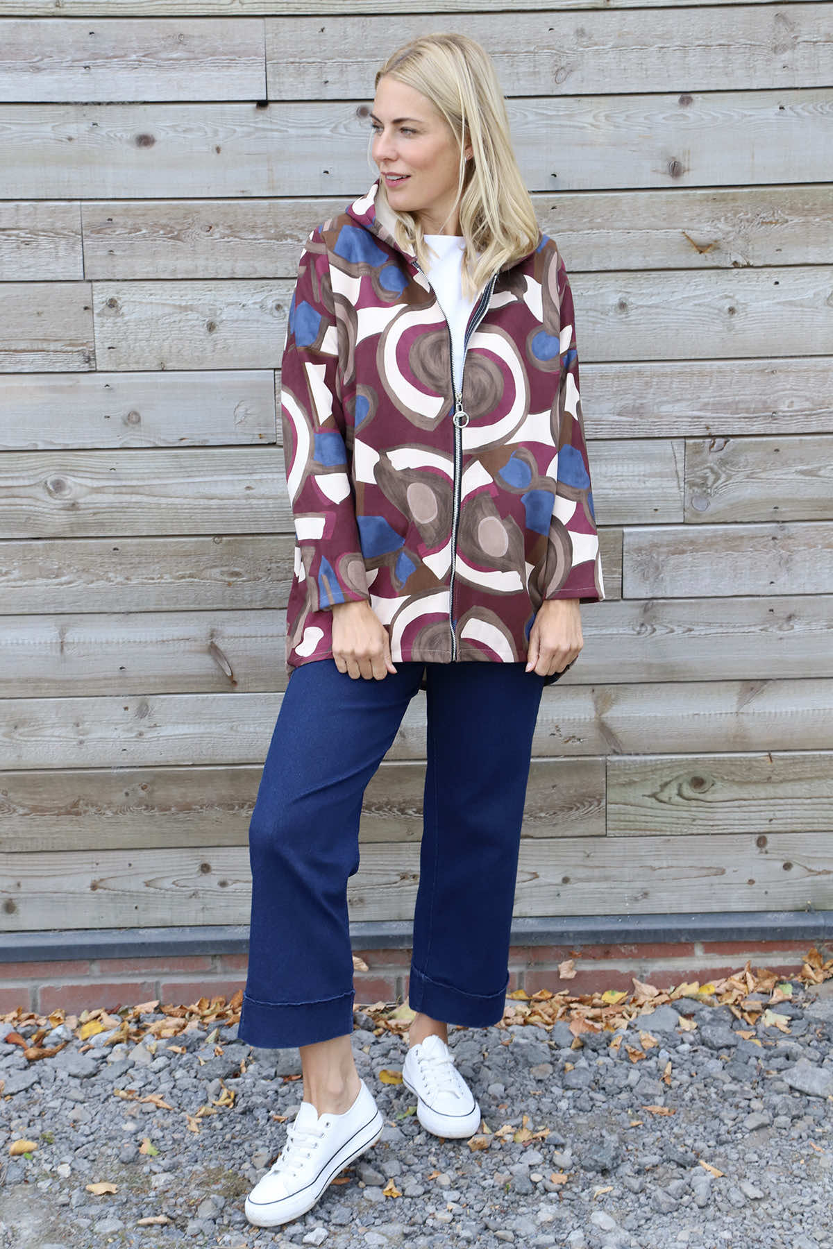Cynthia Print Zip Hooded Jacket Wine