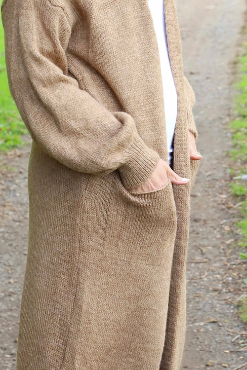 Chelsea Long Knitted Cardigan Camel - Image 3
