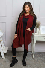 Orpha Cowl Neck Cotton Waistcoat Wine Wine - Orpha Cowl Neck Cotton Waistcoat Wine