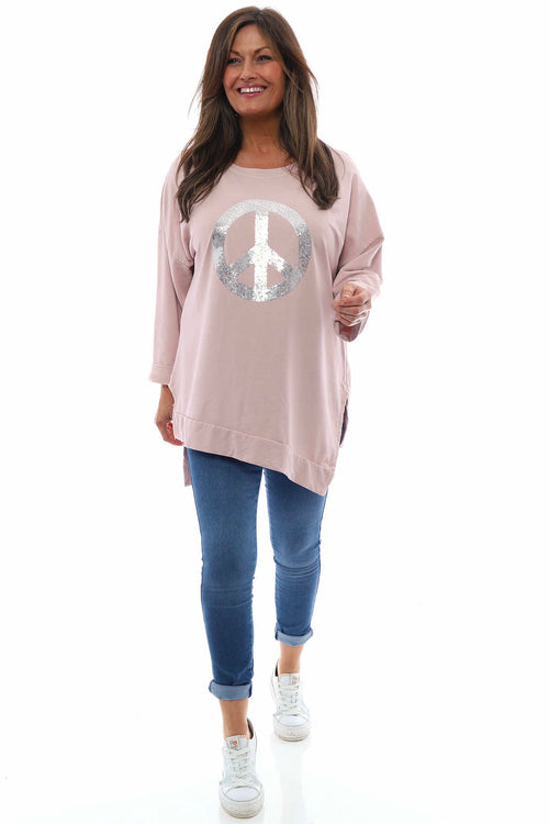 Peace Sequin Cotton Top Pink