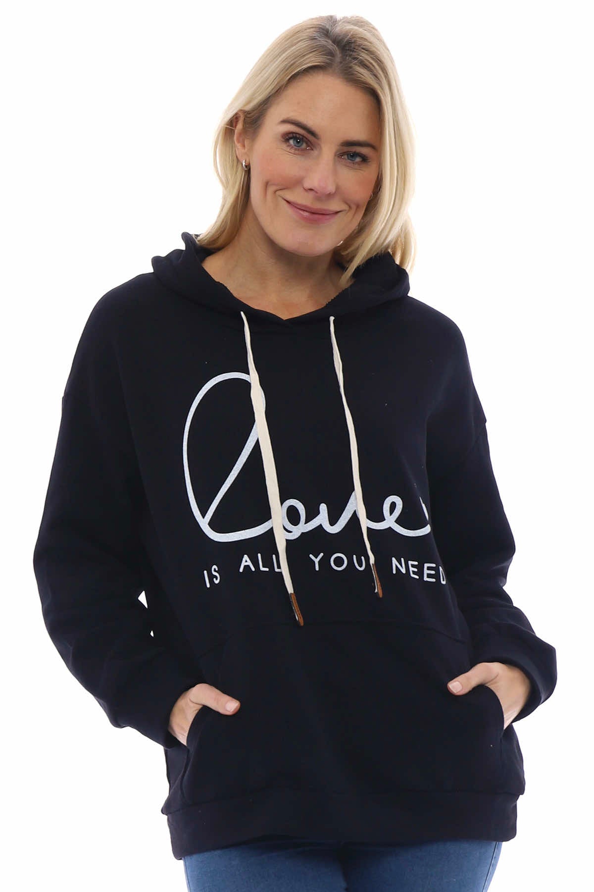 Love Is All You Need Hooded Cotton Top Black