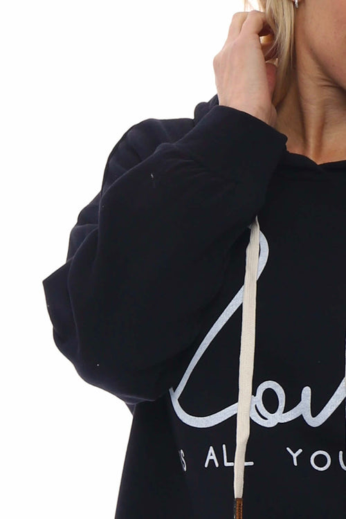 Love Is All You Need Hooded Cotton Top Black - Image 4