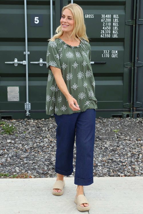 Elari Print Top Khaki - Image 1