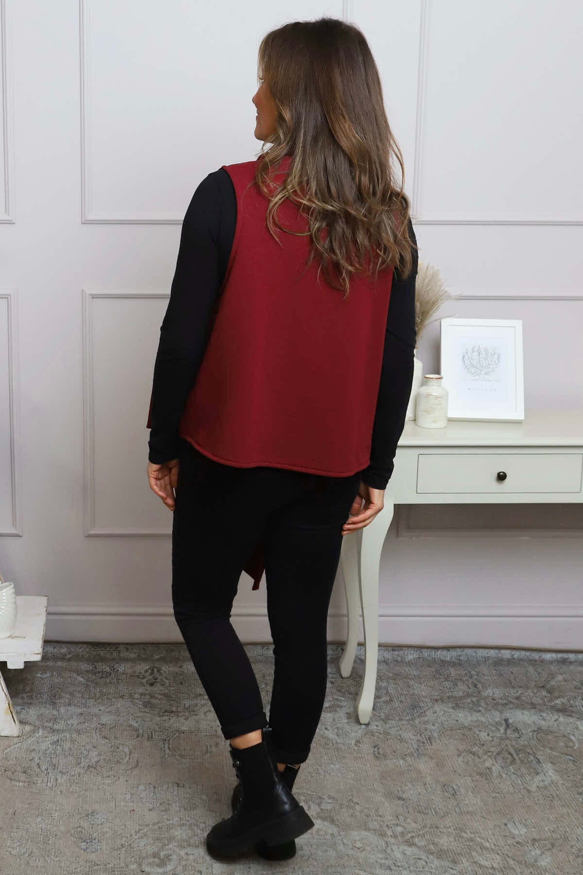 Orpha Cowl Neck Cotton Waistcoat Wine