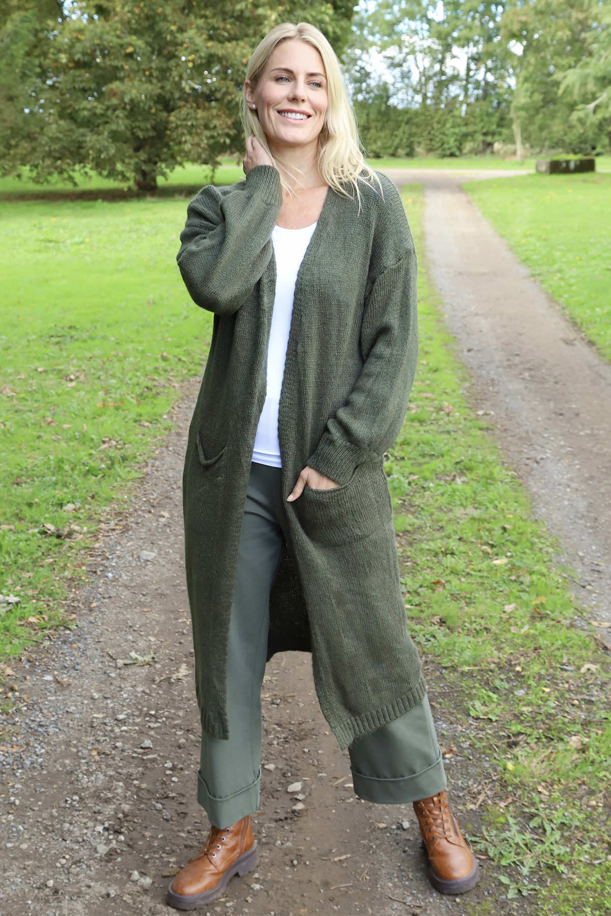 Chelsea Long Knitted Cardigan Khaki