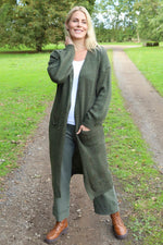 Chelsea Long Knitted Cardigan Khaki Khaki - Chelsea Long Knitted Cardigan Khaki
