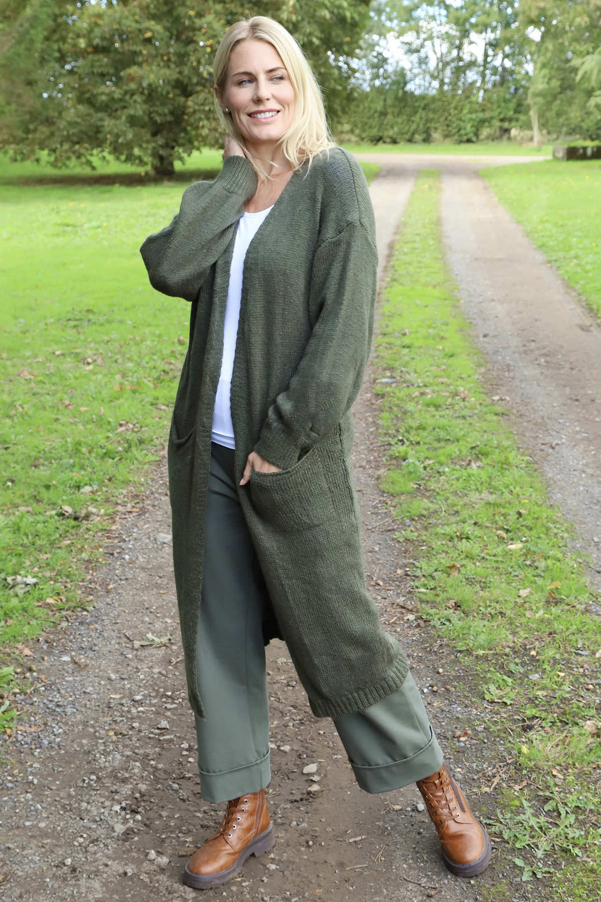 Chelsea Long Knitted Cardigan Khaki