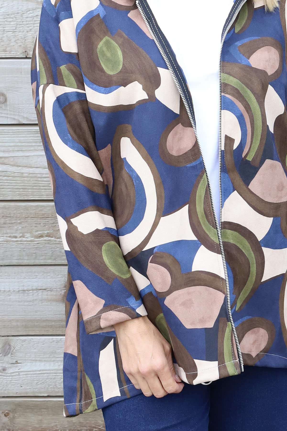 Cynthia Print Zip Hooded Jacket Navy