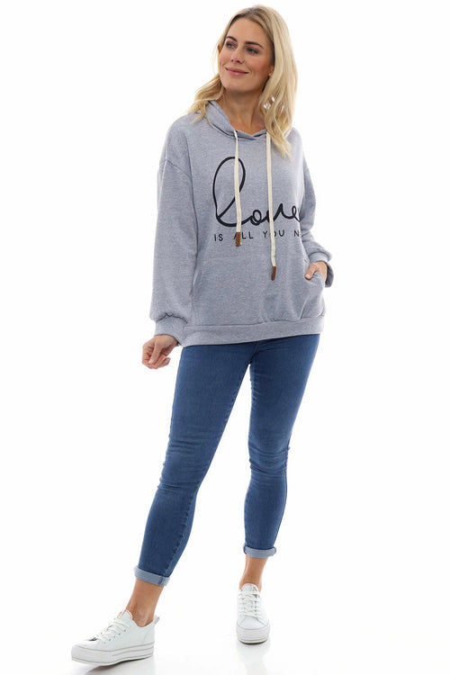 Love Is All You Need Hooded Cotton Top Marl Grey