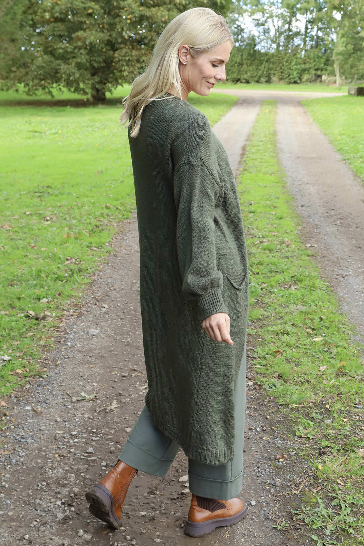 Chelsea Long Knitted Cardigan Khaki