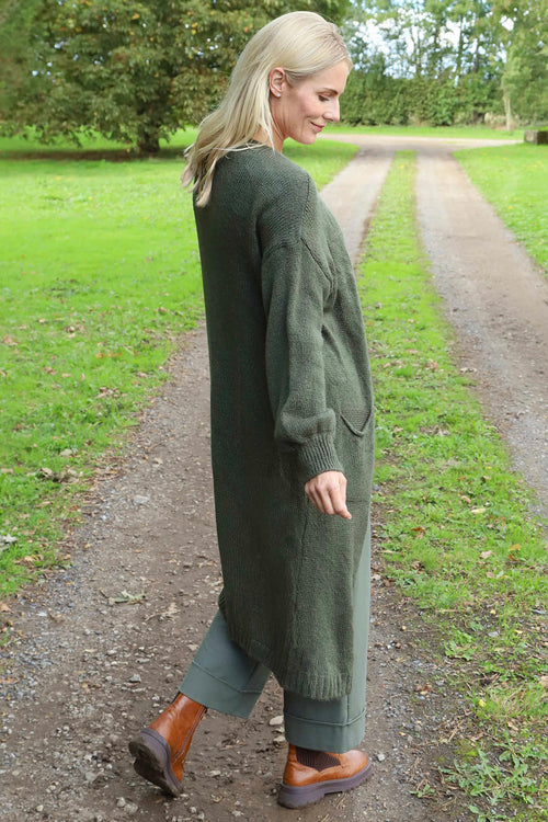 Chelsea Long Knitted Cardigan Khaki - Image 4