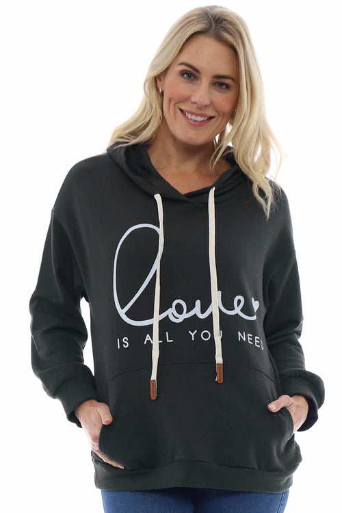 Love Is All You Need Hooded Cotton Top Dark Khaki