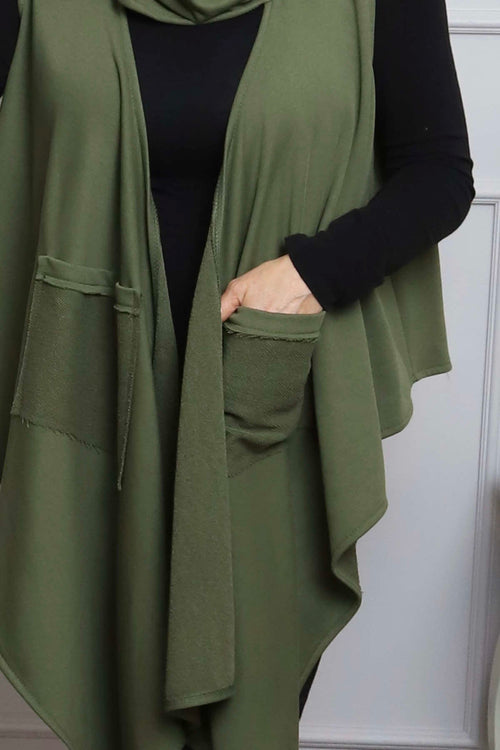 Orpha Cowl Neck Cotton Waistcoat Khaki - Image 3