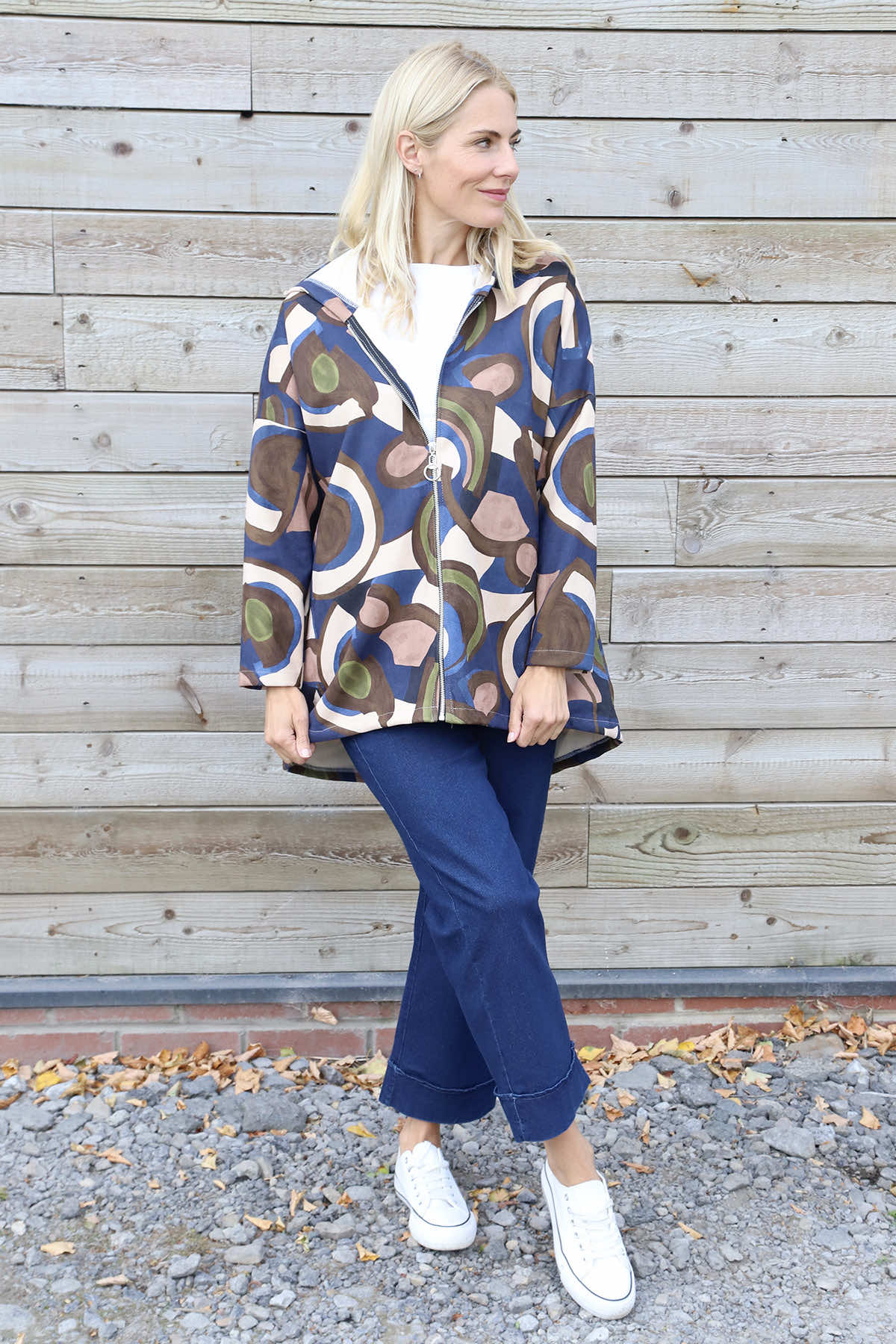 Cynthia Print Zip Hooded Jacket Navy