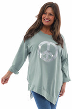 Peace Sequin Cotton Top Sage Green Sage Green - Peace Sequin Cotton Top Sage Green