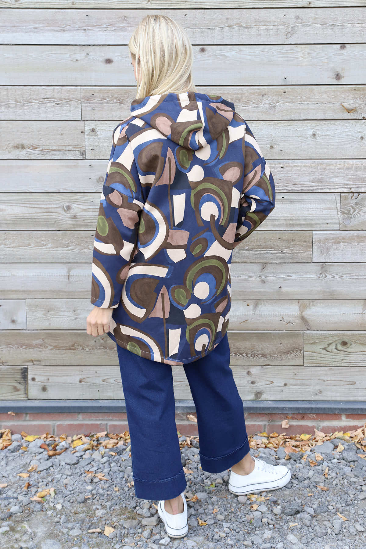 Cynthia Print Zip Hooded Jacket Navy