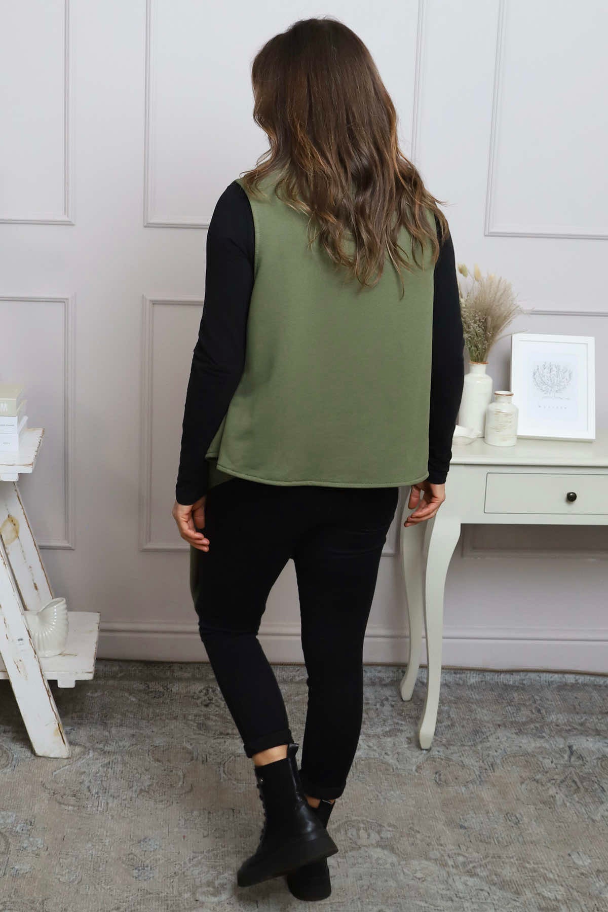 Orpha Cowl Neck Cotton Waistcoat Khaki