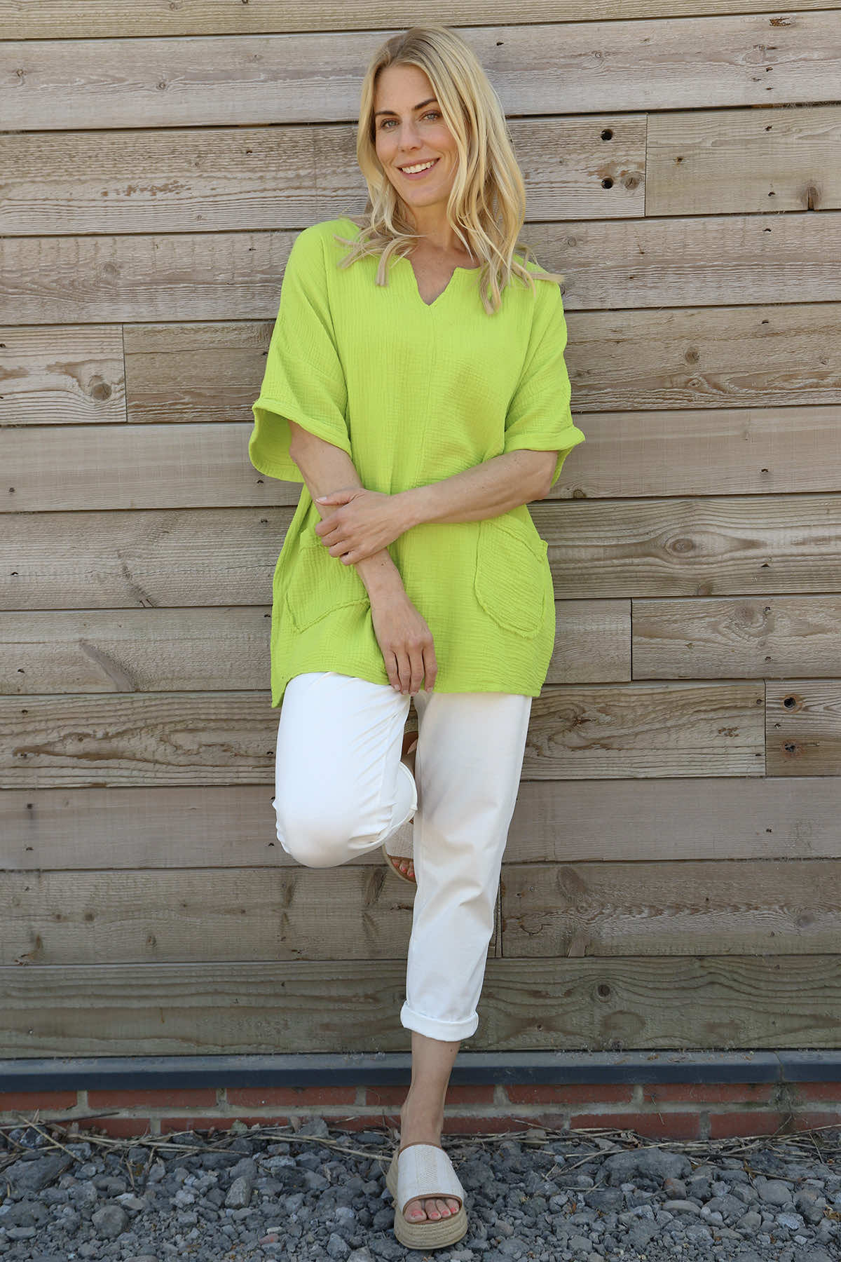 Leonie Crinkle Cotton Top Lime
