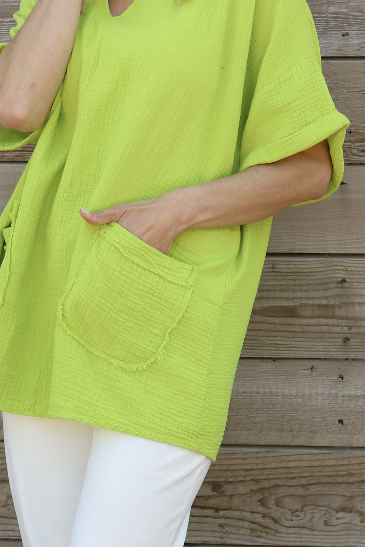 Leonie Crinkle Cotton Top Lime