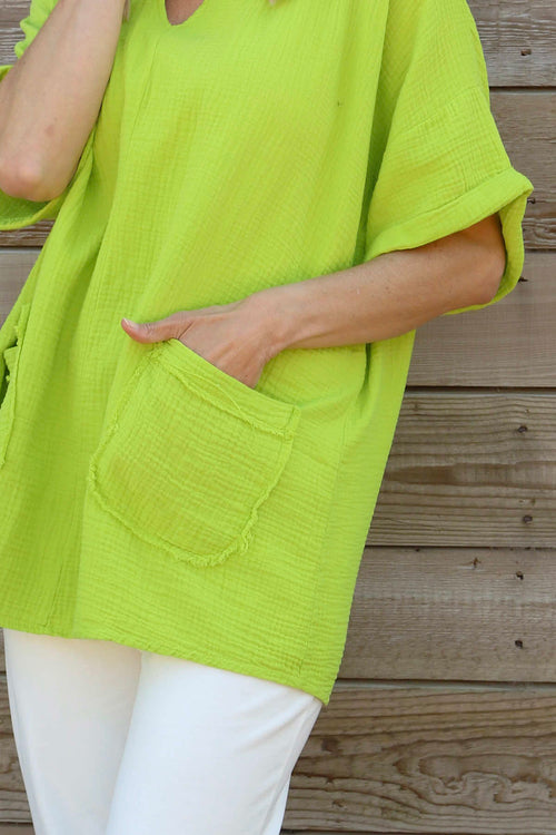Leonie Crinkle Cotton Top Lime - Image 3