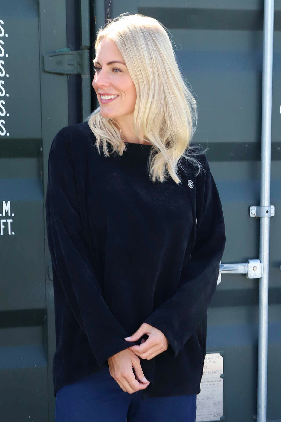 Donna Cord Button Top Black