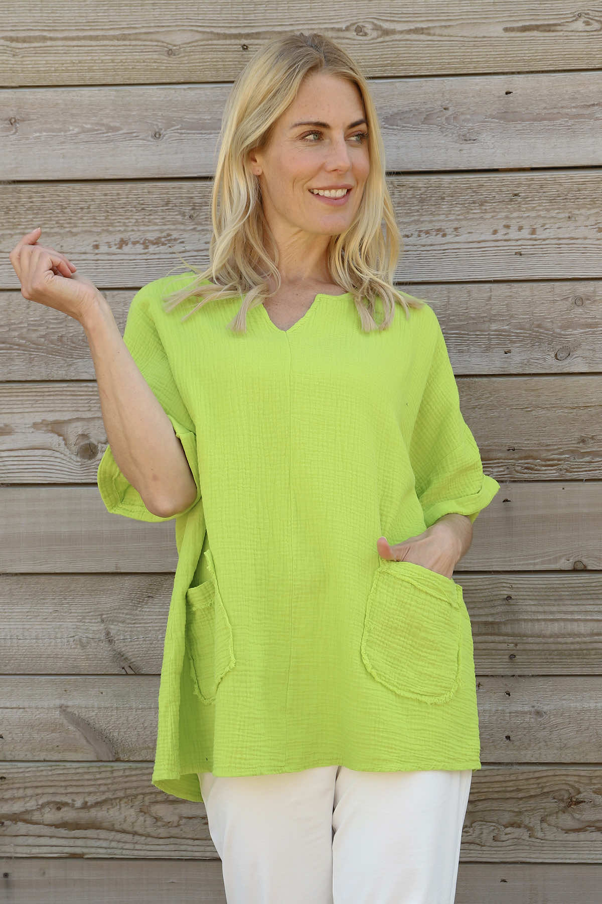 Leonie Crinkle Cotton Top Lime