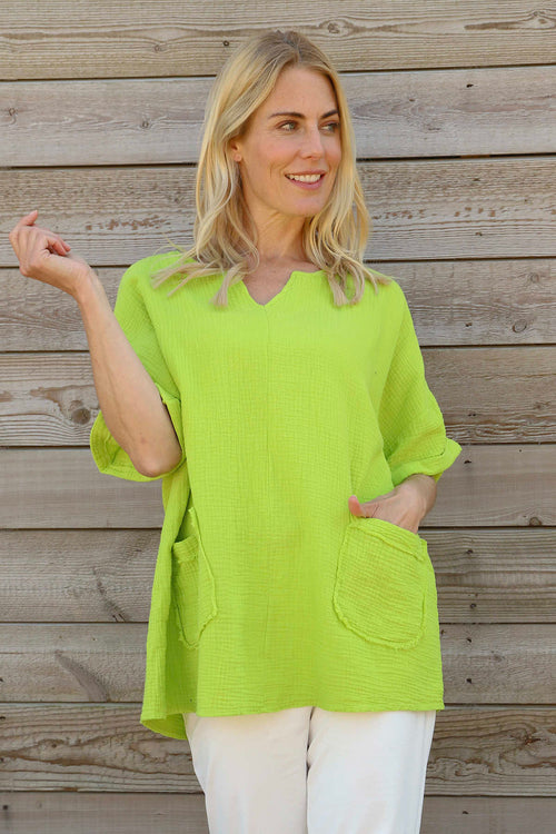 Leonie Crinkle Cotton Top Lime - Image 2