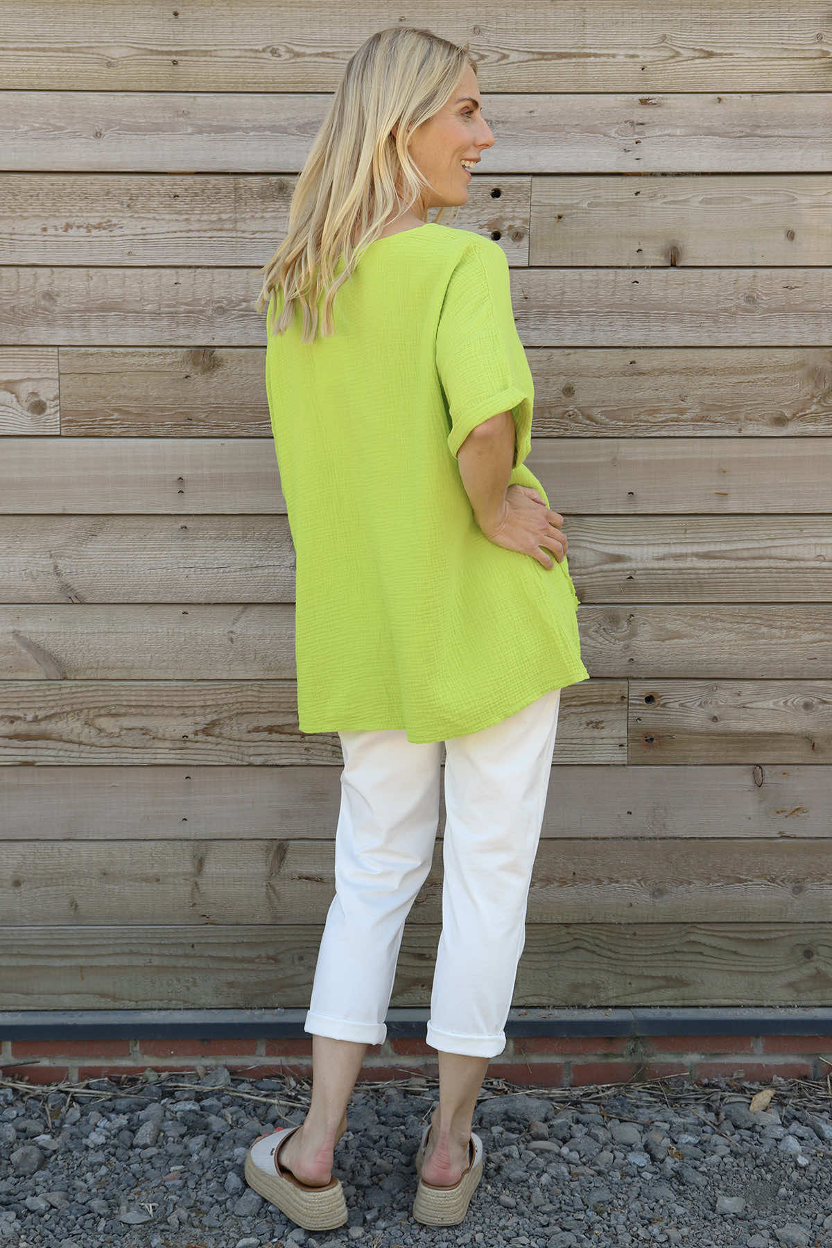 Leonie Crinkle Cotton Top Lime