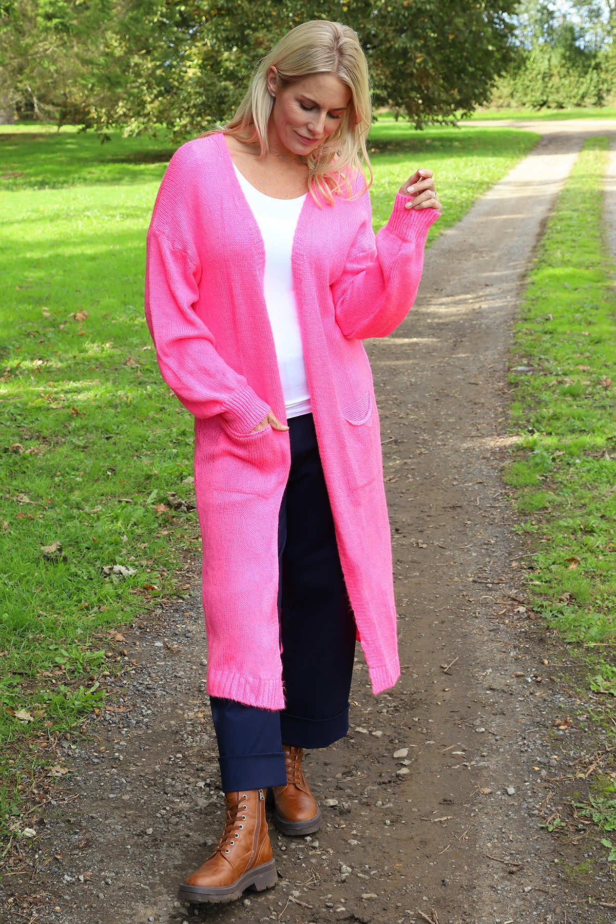 Chelsea Long Knitted Cardigan Fuchsia