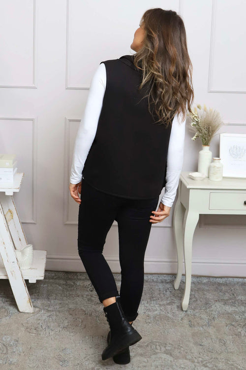 Orpha Cowl Neck Cotton Waistcoat Black - Image 4