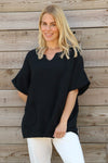 Leonie Crinkle Cotton Top Black