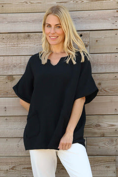 Leonie Crinkle Cotton Top Black