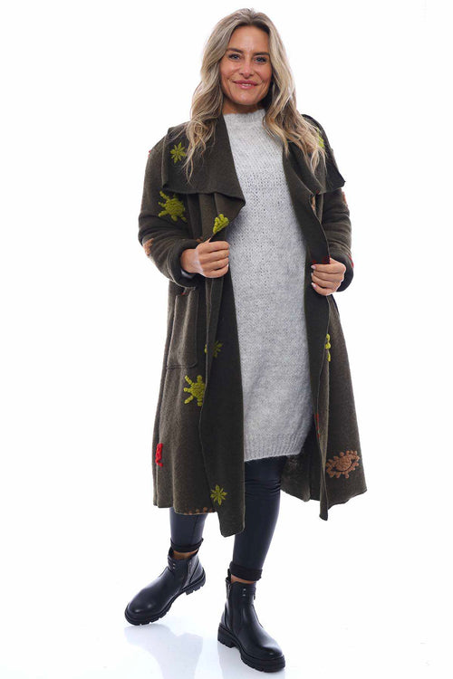 Phoebe Abstract Wool Coat Khaki