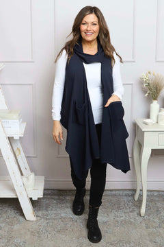 Orpha Cowl Neck Cotton Waistcoat Navy