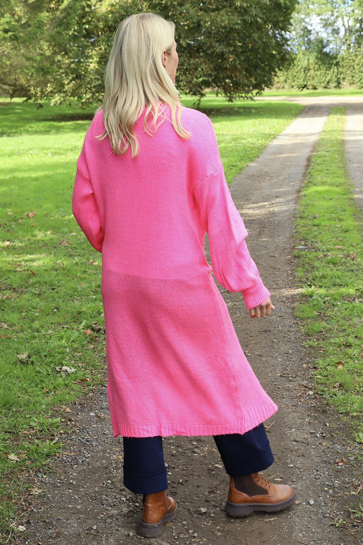 Chelsea Long Knitted Cardigan Fuchsia