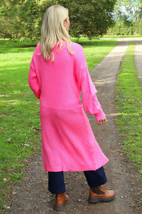 Chelsea Long Knitted Cardigan Fuchsia - Image 4