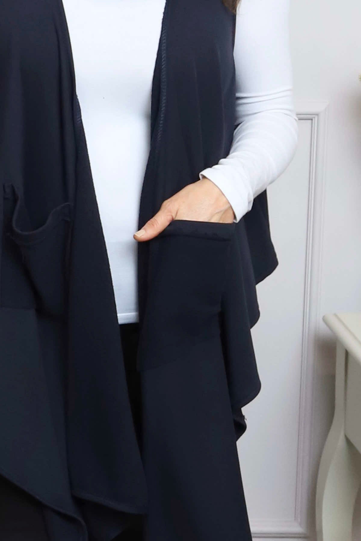 Orpha Cowl Neck Cotton Waistcoat Navy