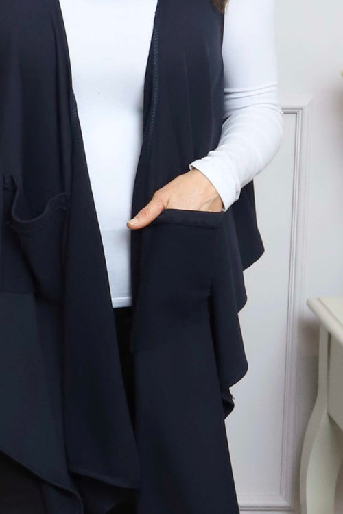 Orpha Cowl Neck Cotton Waistcoat Navy - Image 3