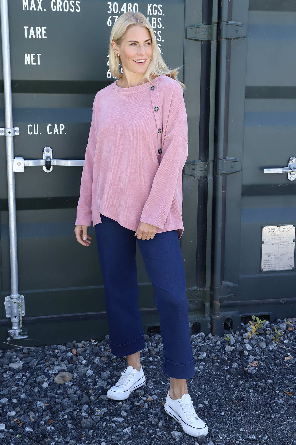 Donna Cord Button Top Pink