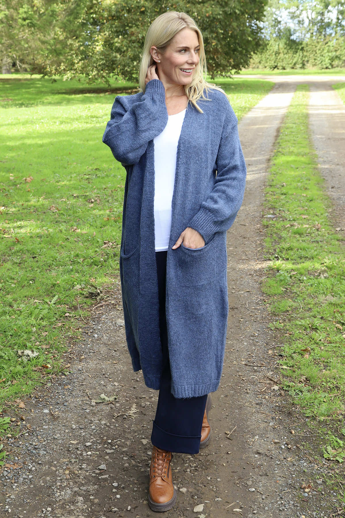 Chelsea Long Knitted Cardigan Blue