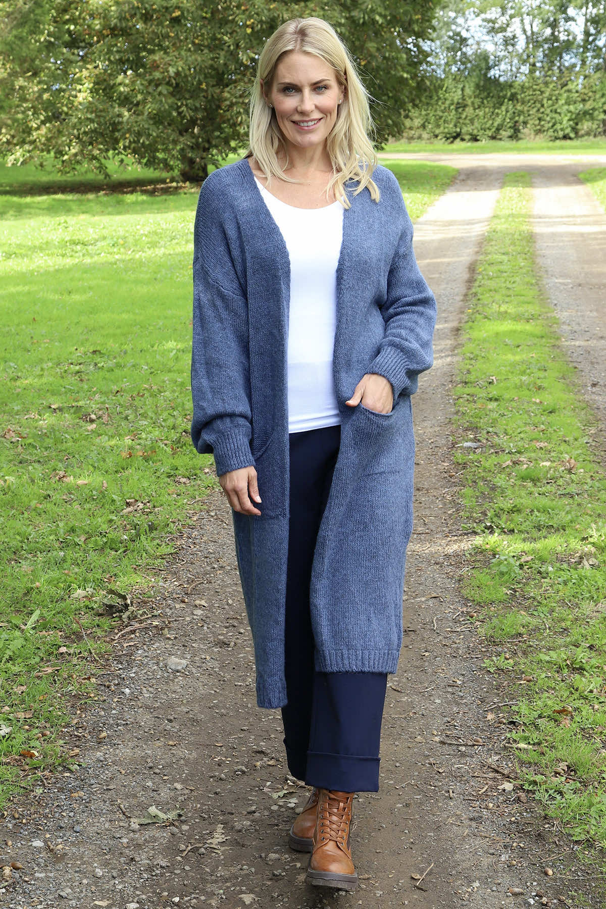 Chelsea Long Knitted Cardigan Blue