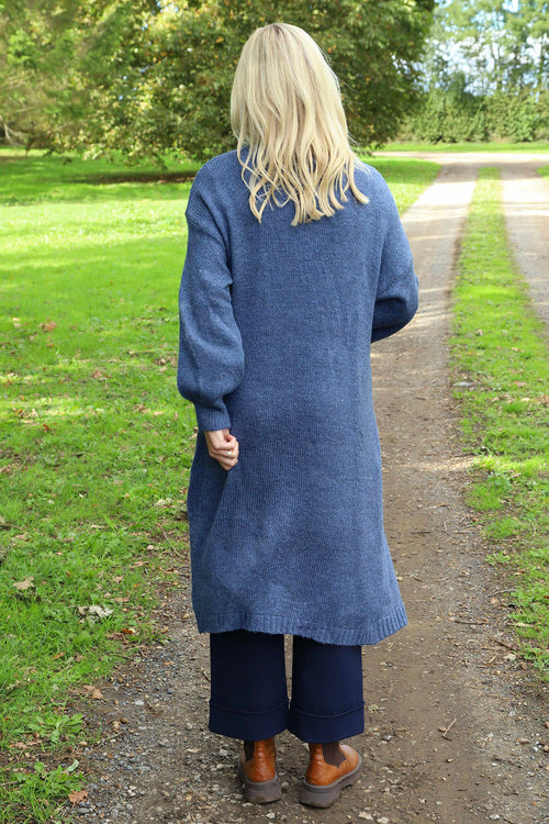 Chelsea Long Knitted Cardigan Blue - Image 4