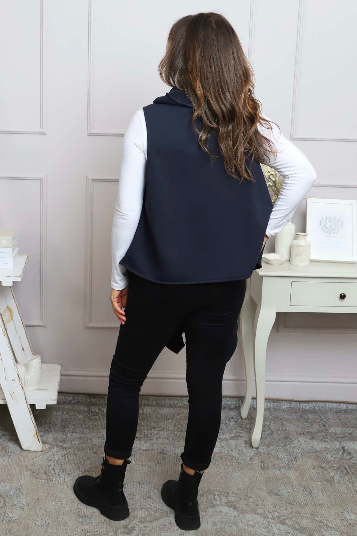Orpha Cowl Neck Cotton Waistcoat Navy